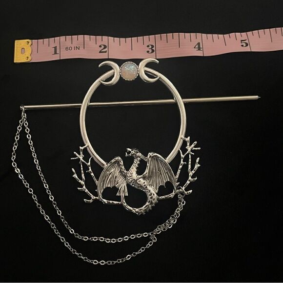 Viking Vintage Inspired Dragon Hair Accessory with chain and jewel, Fant… - Picture 11 of 11